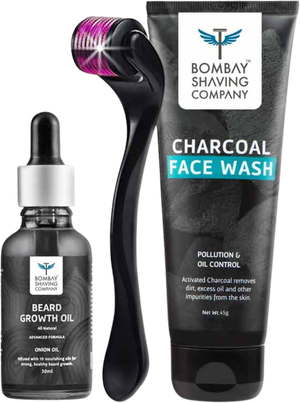 Bombay Shaving Company Beard Growth Kit Beard Growth Oil, Charcoal Face Wash, Beard Activator (Derma roller)
