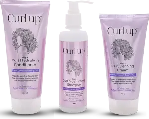 Curl up Curl Care Bundle,Curl Moisturising shampoo,Curl Hydrating Conditioner & Curl Defining Cream