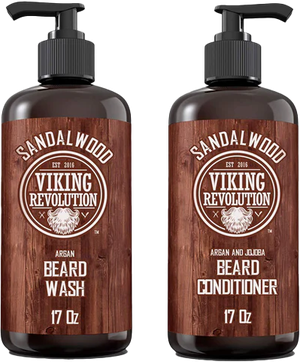 Viking Revolution Natural Beard Wash and Conditioner With Argan And Jojoba Oils Set - 17 oz